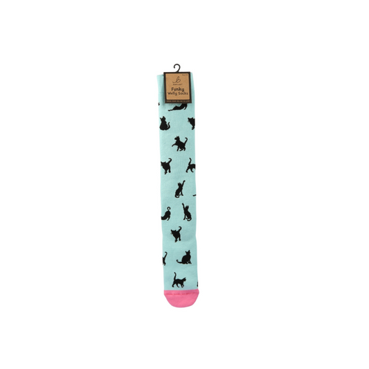 Blue Cat Silhouette Welly Socks