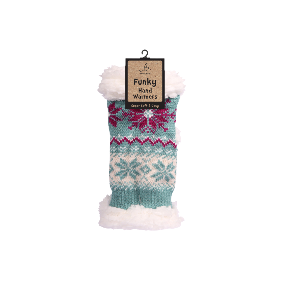 Fairisle Print Blue Sherpa Hand Warmers