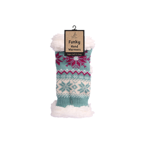 Fairisle Print Blue Sherpa Hand Warmers