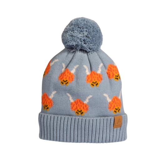 Blue Highland Cow Bobble Hat (Kids)