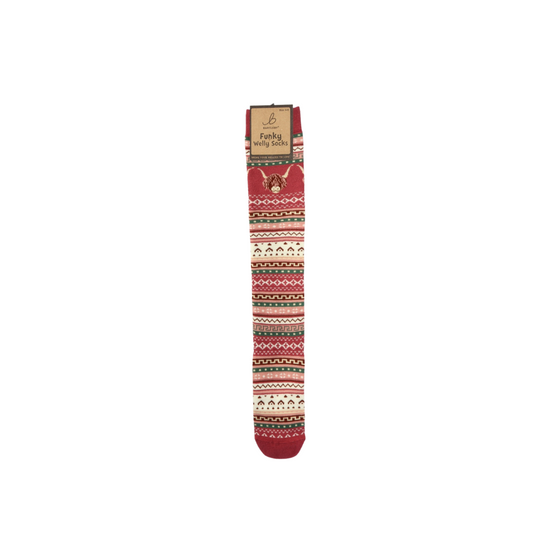Nordic Blush Highland Cow Welly Socks