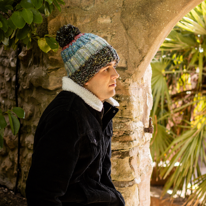 Chunky Knit Waterproof Stripe Bobble Hat