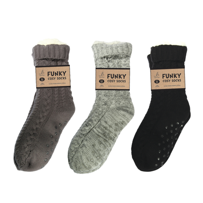 Cable Knit Sherpa Black Slipper Socks (One Size 6-11)