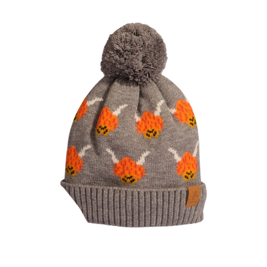 Charcoal Grey Highland Cow Bobble Hat (Kids)