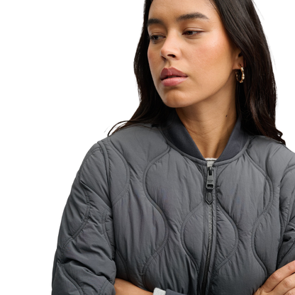 Superdry Long Quilted Charcoal Grey Jacket