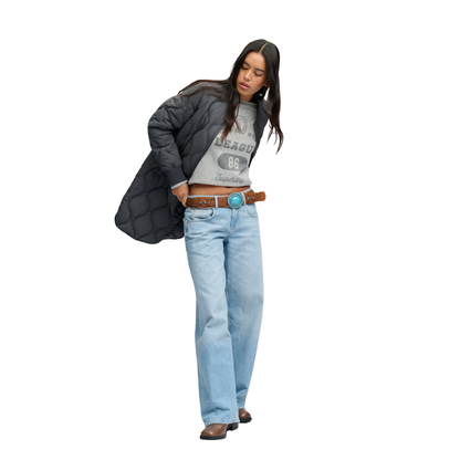 Superdry Long Quilted Charcoal Grey Jacket