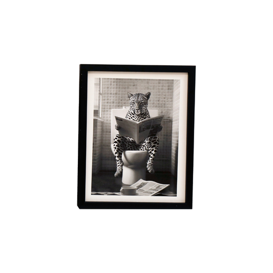 Cheetah on Toilet Framed Canvas