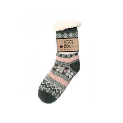 Super Soft Sherpa Green Star Slipper Socks (One Size 4-8)