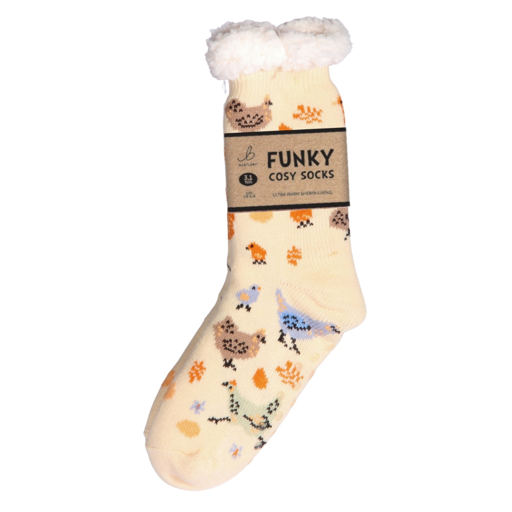 Sherpa Cream Chickens Slipper Socks (One Size 4-8)