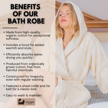 Eco Bath Hooded Organic Cotton Bath Robe - 100% Certified Organic Cotton