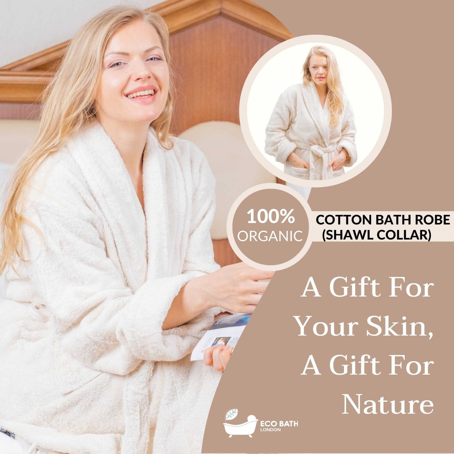 Eco Bath London Organic Cotton Shawl Collar Bath Robe