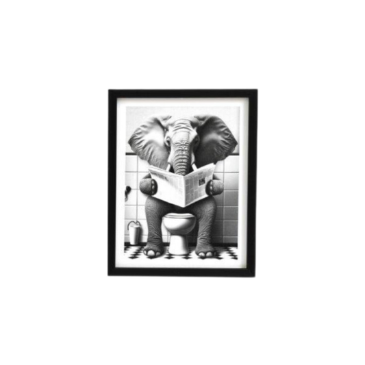 Elephant on Toilet Framed Canvas