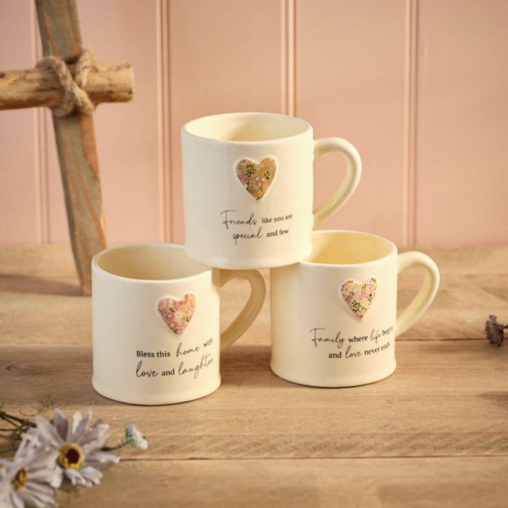 Embossed Floral Heart Home Mug