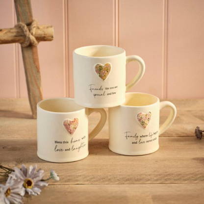 Embossed Floral Heart Home Mug