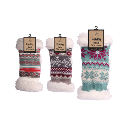 Fairisle Print Red Stripe Sherpa Hand Warmers