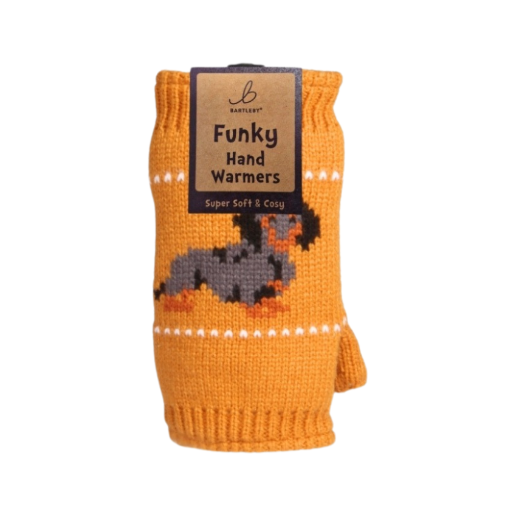 Fleece Lined Dachshund Mustard Yellow Hand Warmers