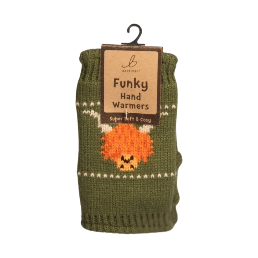 Fleece Lined Highland Cow Green Hand Warmers