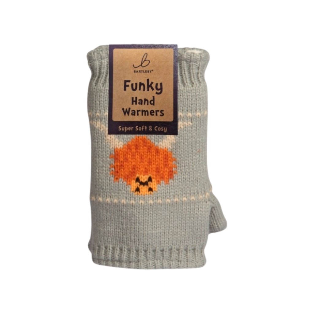 Fleece Lined Highland Cow Duck Egg Blue Hand Warmers