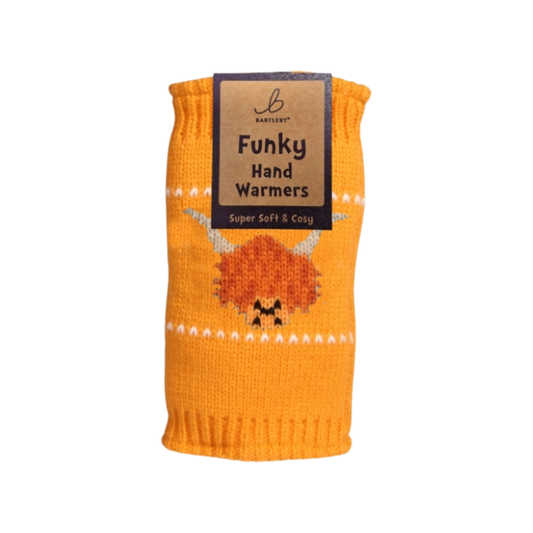 Fleece Lined Highland Cow Mustard Yellow Hand Warmers