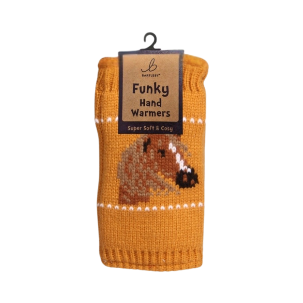 Fleece Lined Horse Mustard Yellow Hand Warmers
