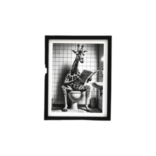 Giraffe on Toilet Framed Canvas