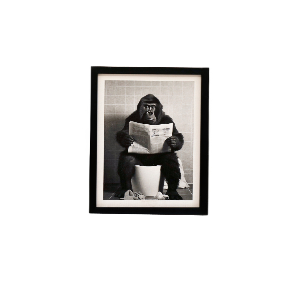 Gorilla on Toilet Framed Canvas
