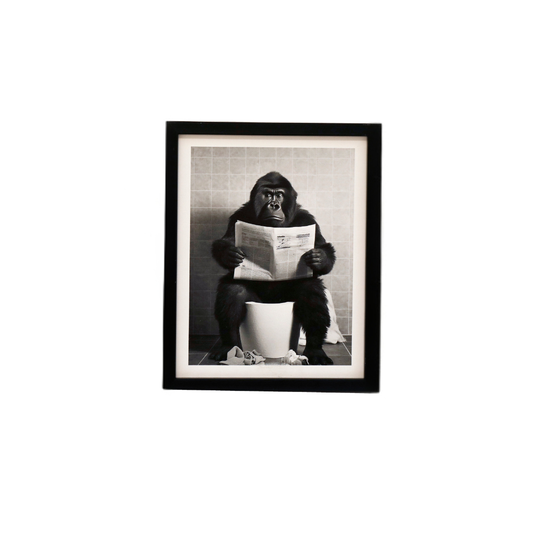 Gorilla on Toilet Framed Canvas