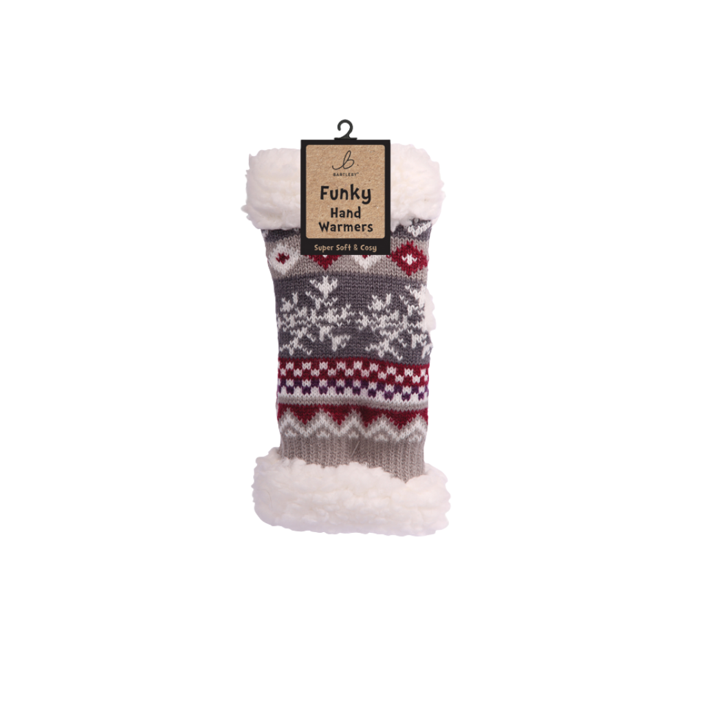 Fairisle Print Grey Sherpa Hand Warmers