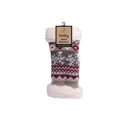 Fairisle Print Grey Sherpa Hand Warmers