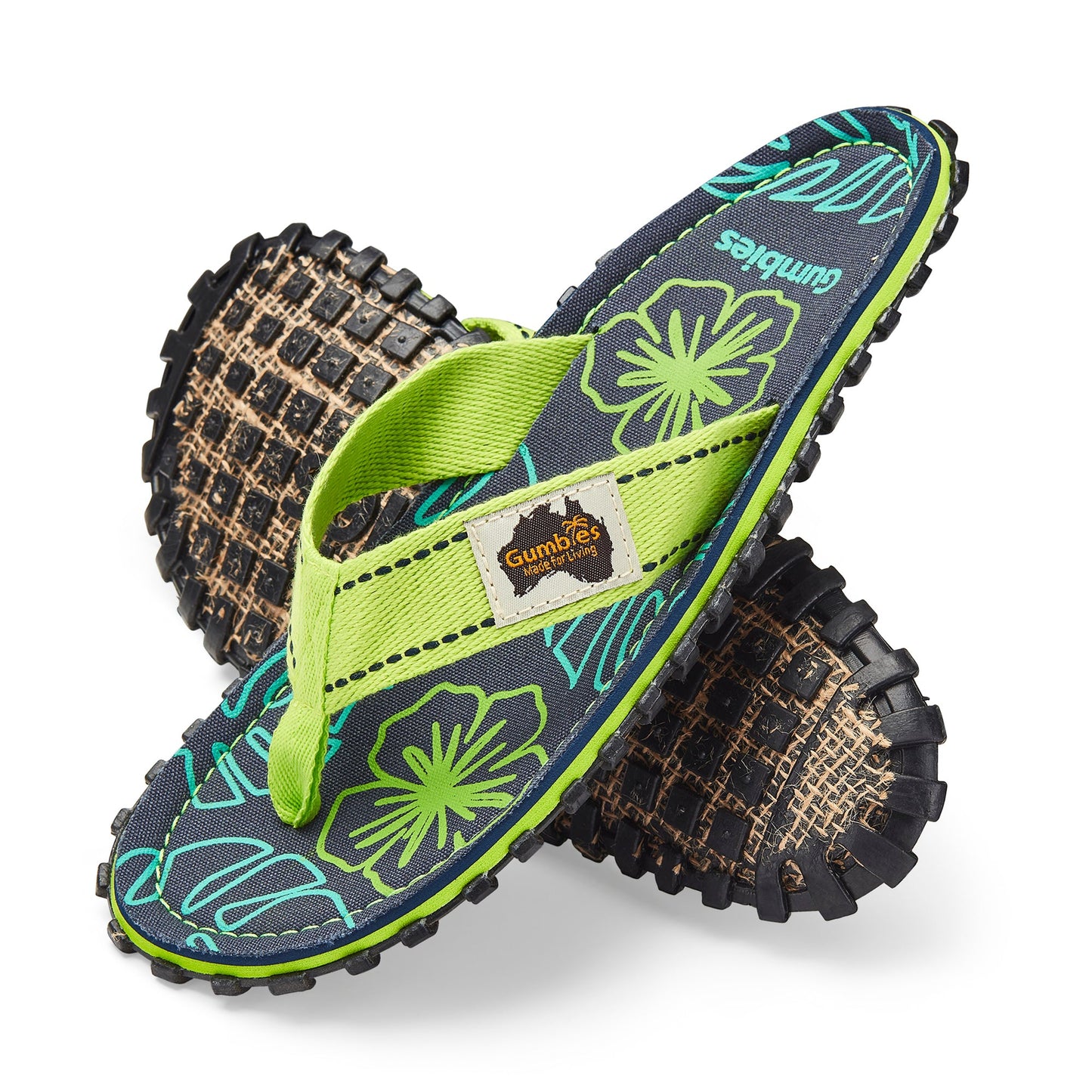 Gumbies Islander Lime Hibiscus Flip-Flops