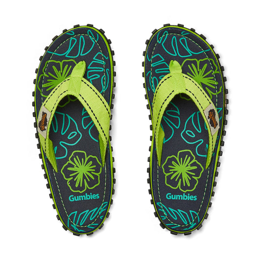Gumbies Islander Lime Hibiscus Flip-Flops