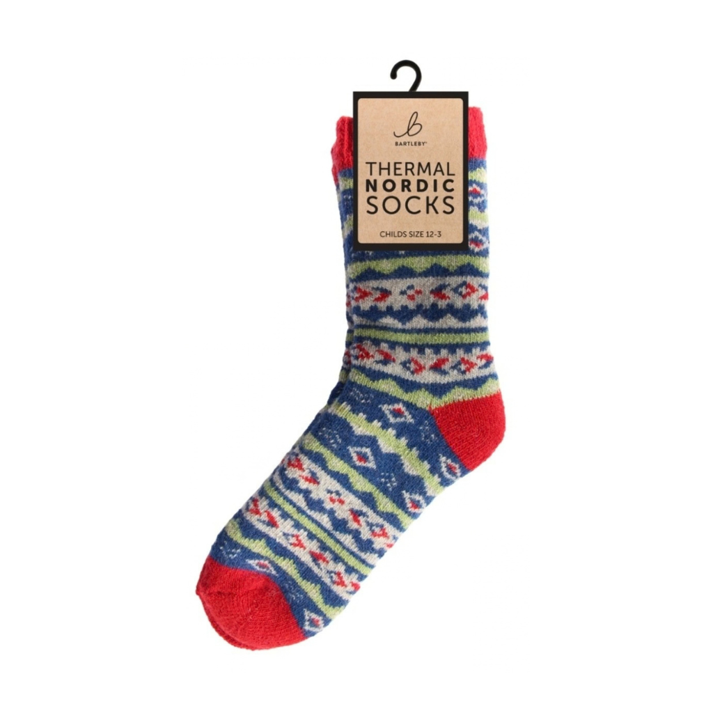 Nordic Thermal Wool Blend Blue & Red Socks (Kids)