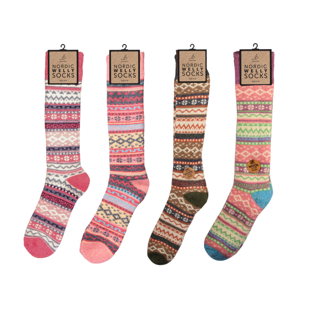Nordic Wool Blend Pink & Blue Welly Socks