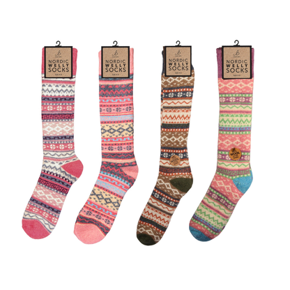 Nordic Wool Blend Pink & Blue Welly Socks