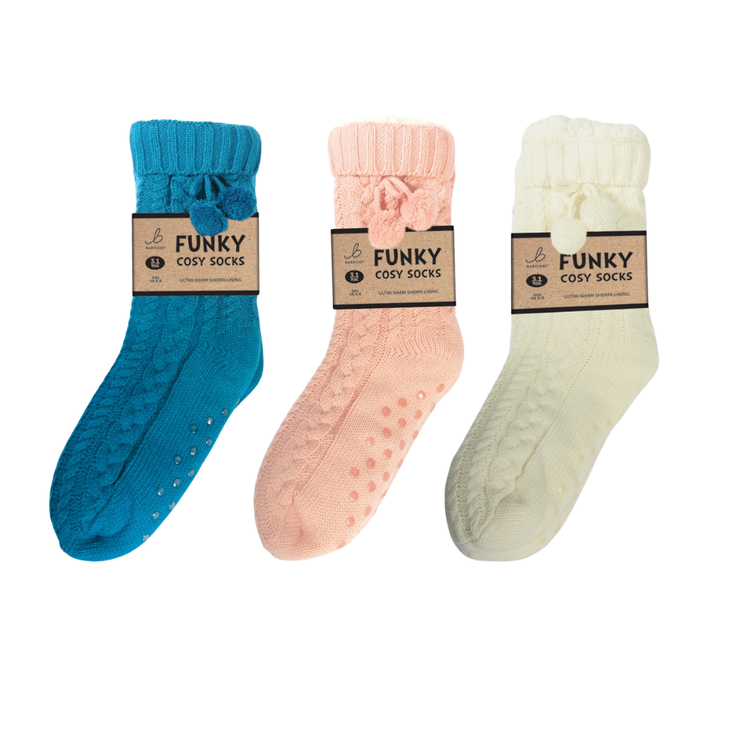 Cable Knit Pink Sherpa Socks (One Size 4 - 8)