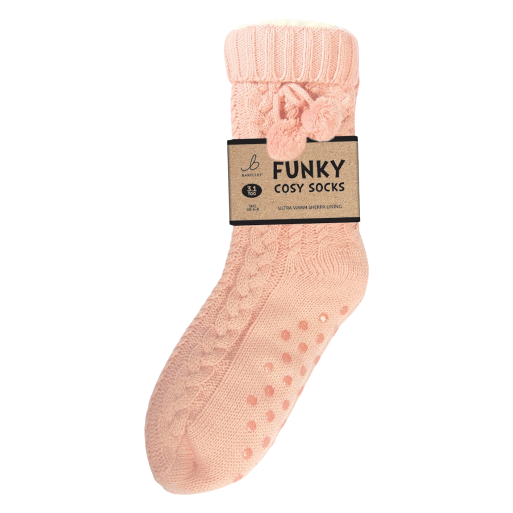 Cable Knit Pink Sherpa Socks (One Size 4 - 8)