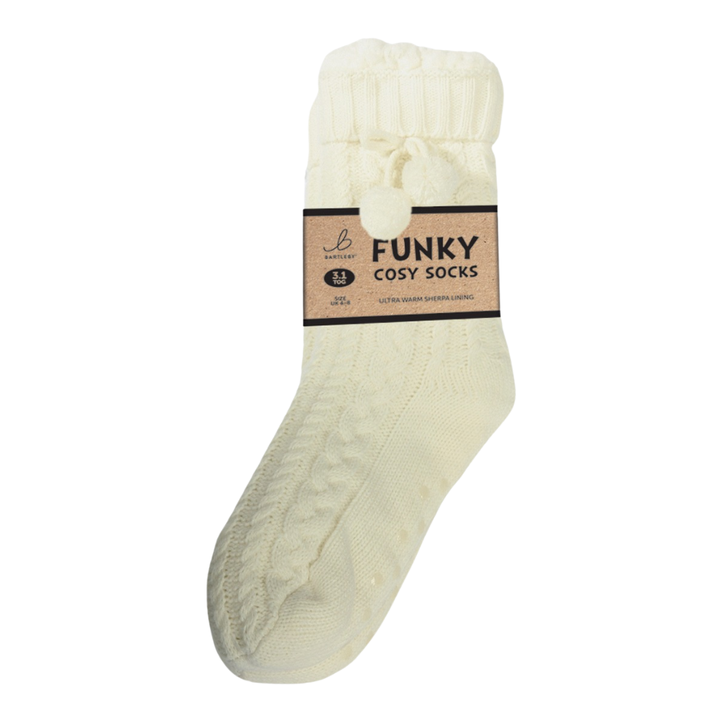 Cable Knit Cream Sherpa Socks (One Size 4 - 8)