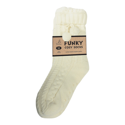 Cable Knit Cream Sherpa Socks (One Size 4 - 8)