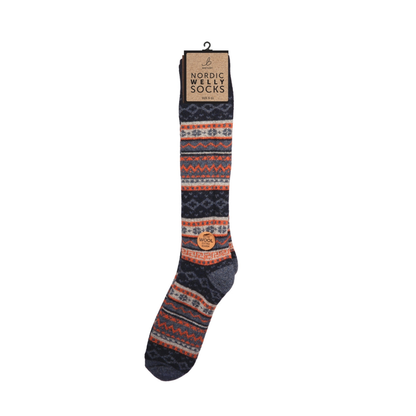 Nordic Wool Blend Charcoal & Blue Welly Socks