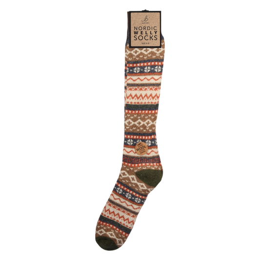 Nordic Wool Blend Green & Orange Welly Socks