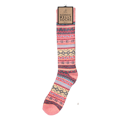 Nordic Wool Blend Pink & Blue Welly Socks