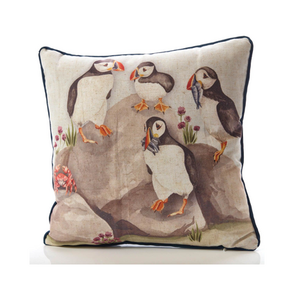 Puffins on Rock Cushion