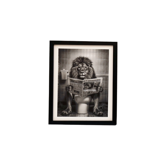 Lion on Toilet Framed Canvas