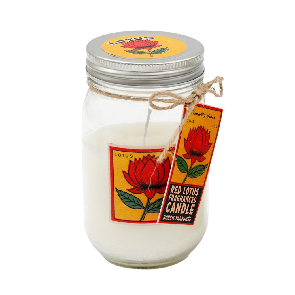 Indian Stamp Red Lotus Large Candle