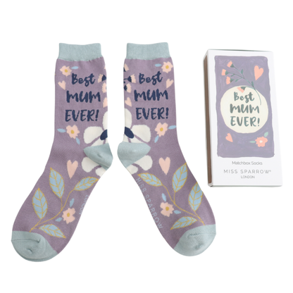 Miss Sparrow Best Mum Ever Matchbox Socks