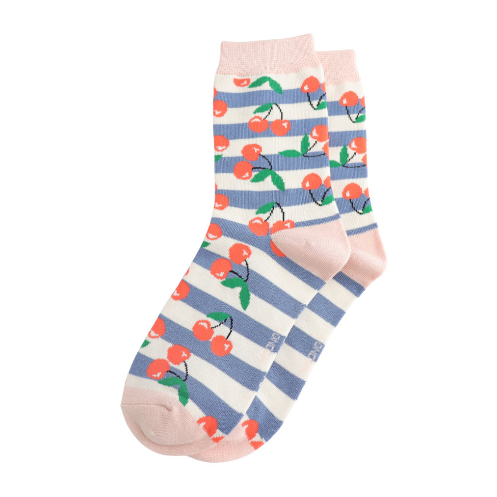 Miss Sparrow Cherries & Stripes Socks