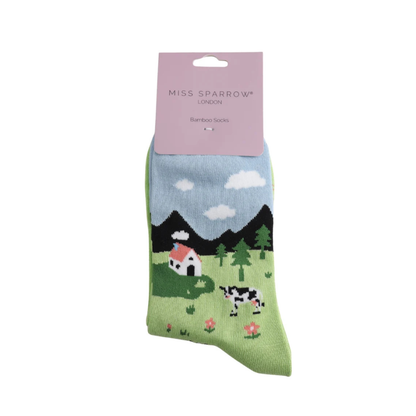 Miss Sparrow Cows in Field Socks