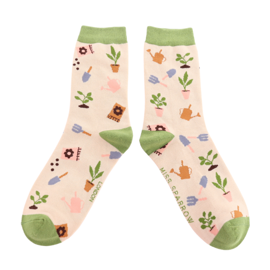 Miss Sparrow In The Allotment Socks
