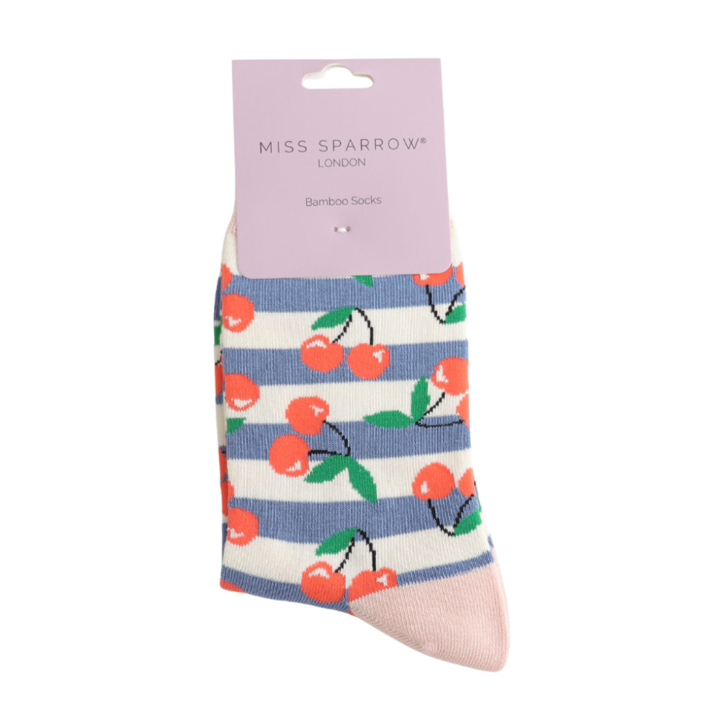 Miss Sparrow Cherries & Stripes Socks