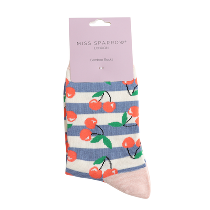 Miss Sparrow Cherries & Stripes Socks